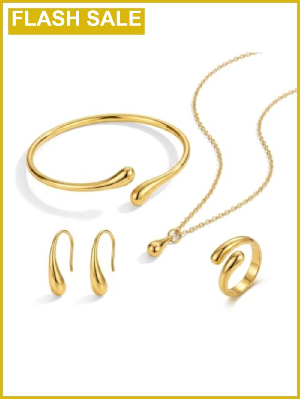 Gold Plated Teardrop Necklace Earring Ring Bracelet Jewelry Set